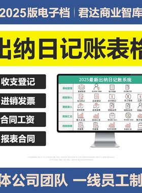 2025年出纳日记账Excel表格系统公司财务现金收支流水账银行存款