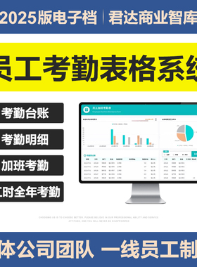 2025通用员工考勤excel表格全年考勤自动统计算出勤加班工时登记