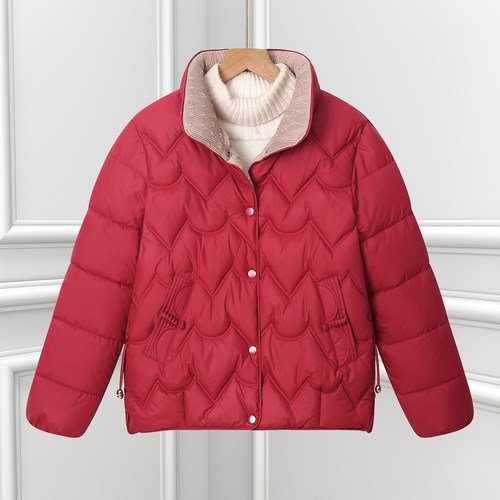 立领撞色妈妈时尚洋气短款小棉袄