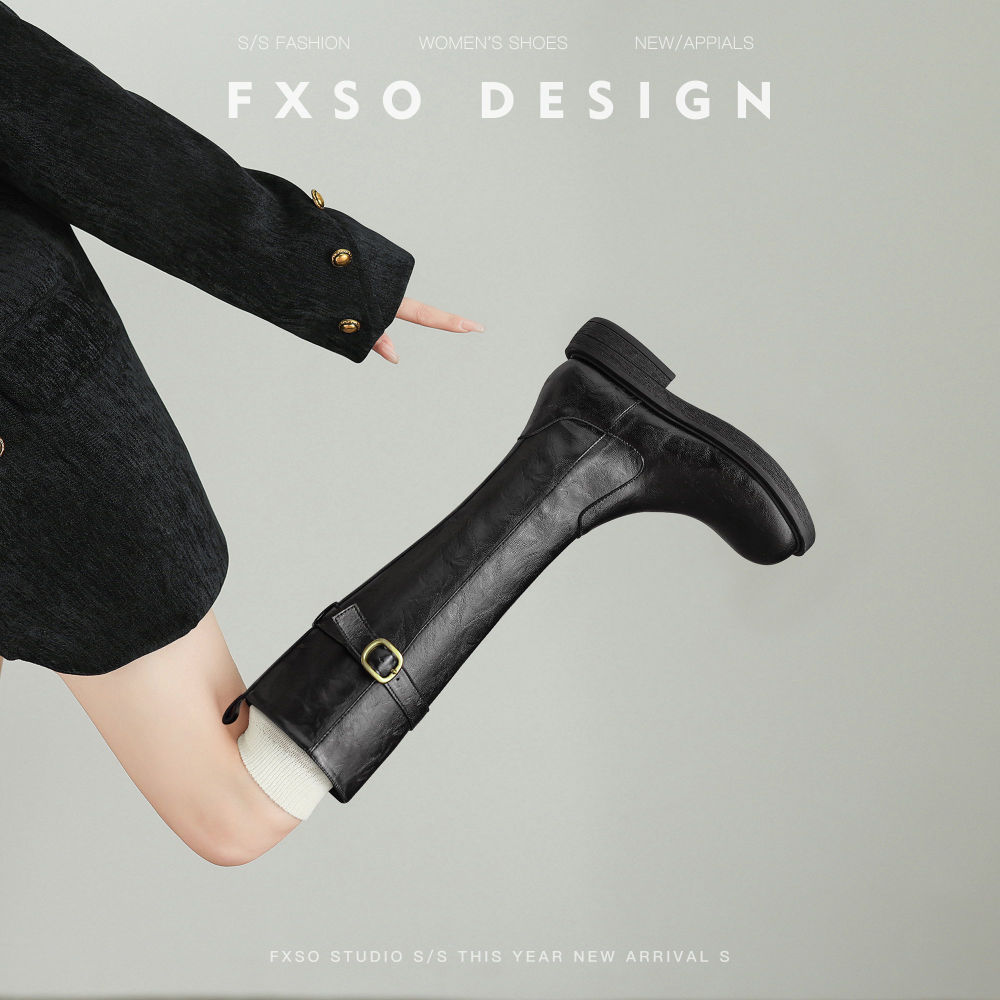 复古圆头显瘦高筒骑士靴女