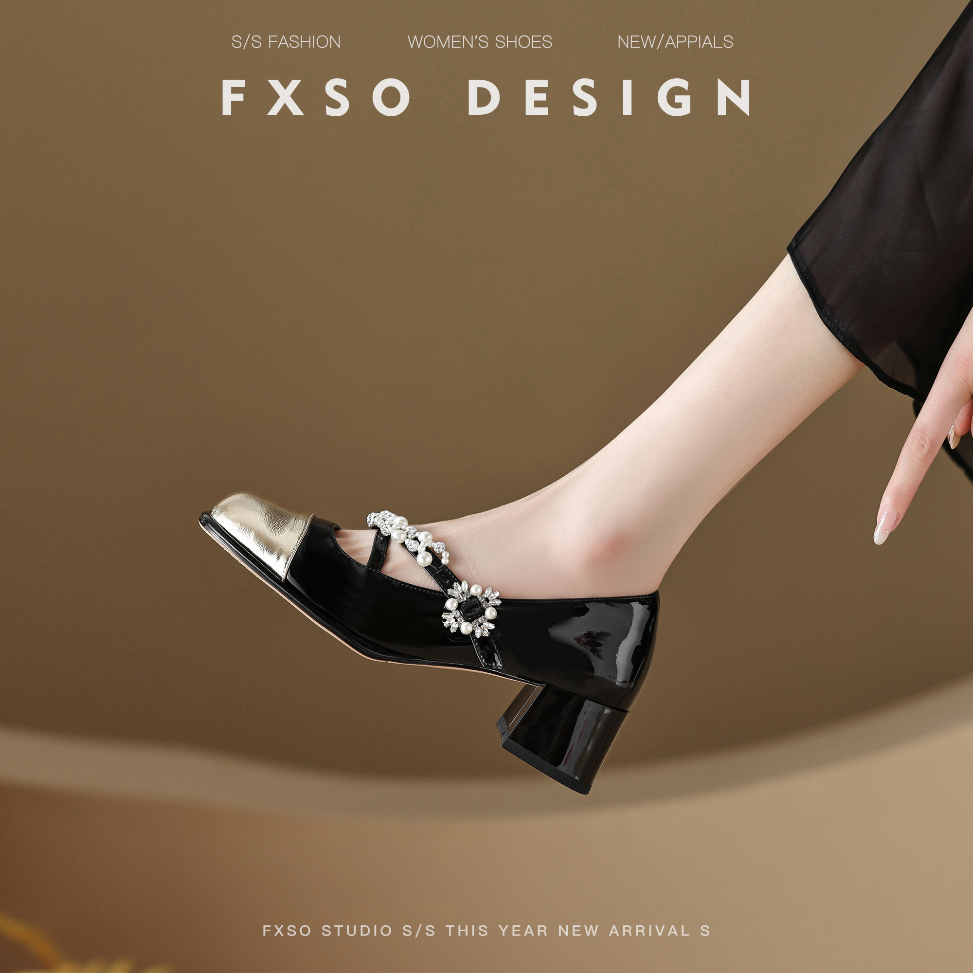 方巷大叔玛丽珍鞋珍珠粗跟单鞋