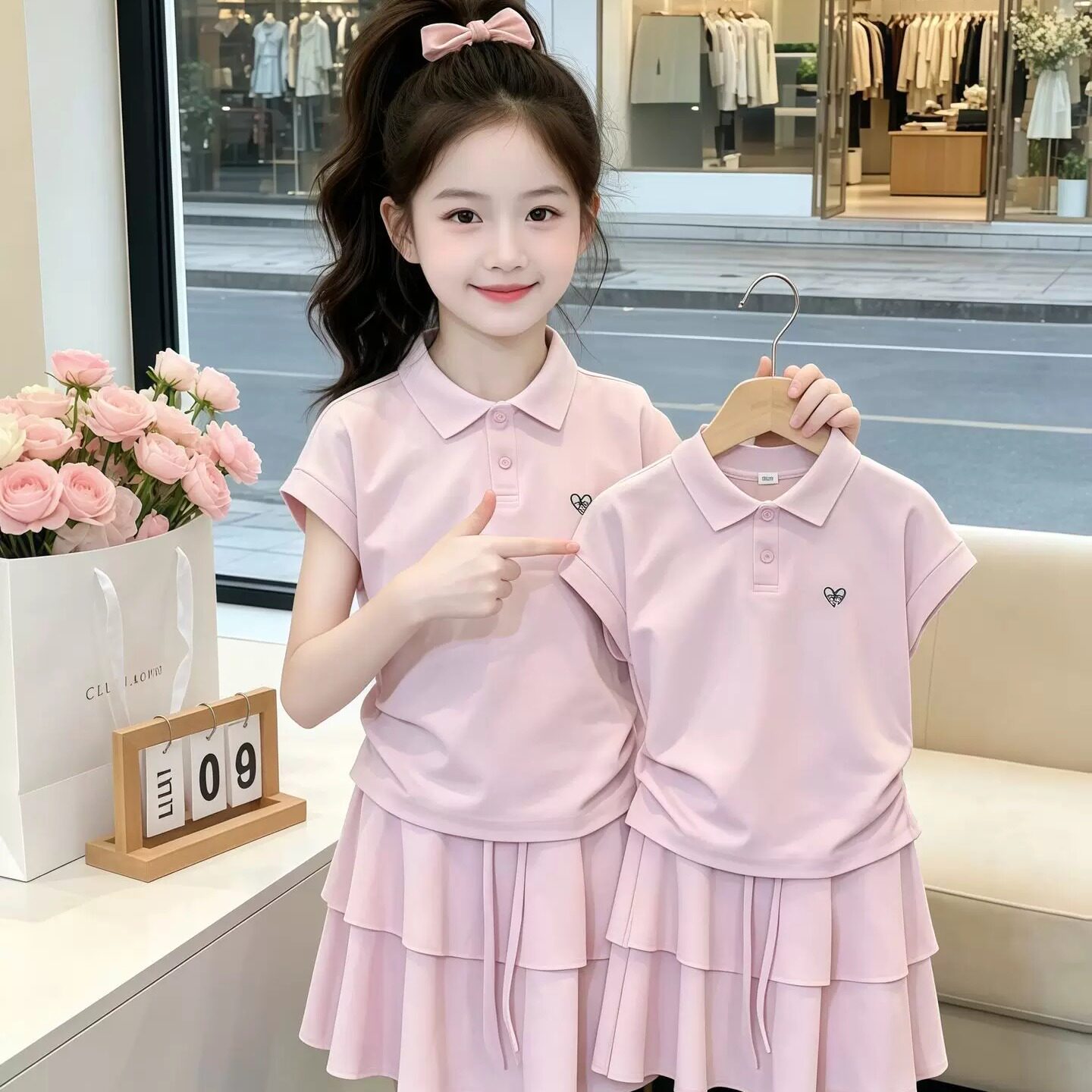 女童夏季学院风透气POLO衫套装图片