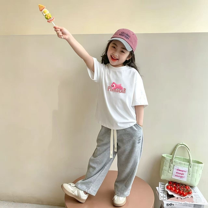 2026新款夏季卡通印花短袖T恤女童宽松休闲白色圆领可爱时髦上衣