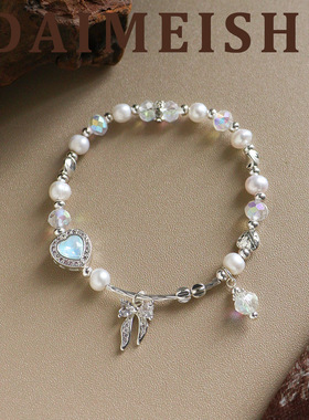 日韩新款时尚精致百搭淡水珍珠蝴蝶结爱心手链手串轻奢感手饰