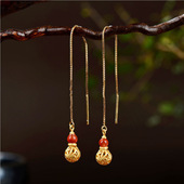 耳饰 银镀金镂空花纹红玛瑙时尚 凝芸冰澜银饰 南红精美葫芦耳线