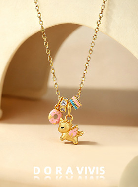 沙金电镀珐琅甜梦独角兽项链配饰女吊坠感轻奢小众可爱锁骨链