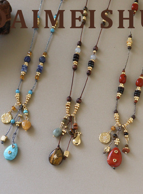 复古精致波西米亚风流苏虎眼石毛衣链轻奢感时尚百搭长项链女