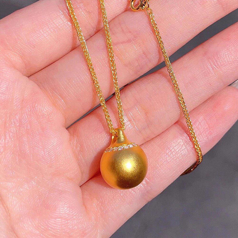 古法黄金色有求必应项链大球吊坠镶钻转运珠镶嵌圆满圆球锁骨链