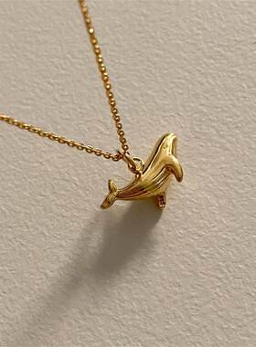 白铜镀厚银甜美时尚小鲸鱼简约项链韩版小众素链轻奢设计感颈