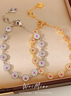 18k真金电镀镶锆石圆形手链感轻奢手环精致气质时尚百搭手饰