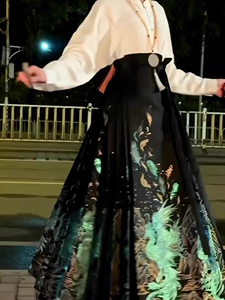 23新款青羽原创显高显瘦梯形日常通勤黑色秋冬加厚织金妆花马面裙