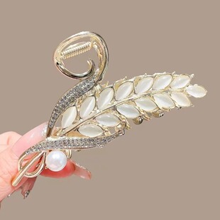 【原版】新款合金金色麦穗抓夹镶钻珍珠发夹后脑勺夹子头饰鲨鱼夹