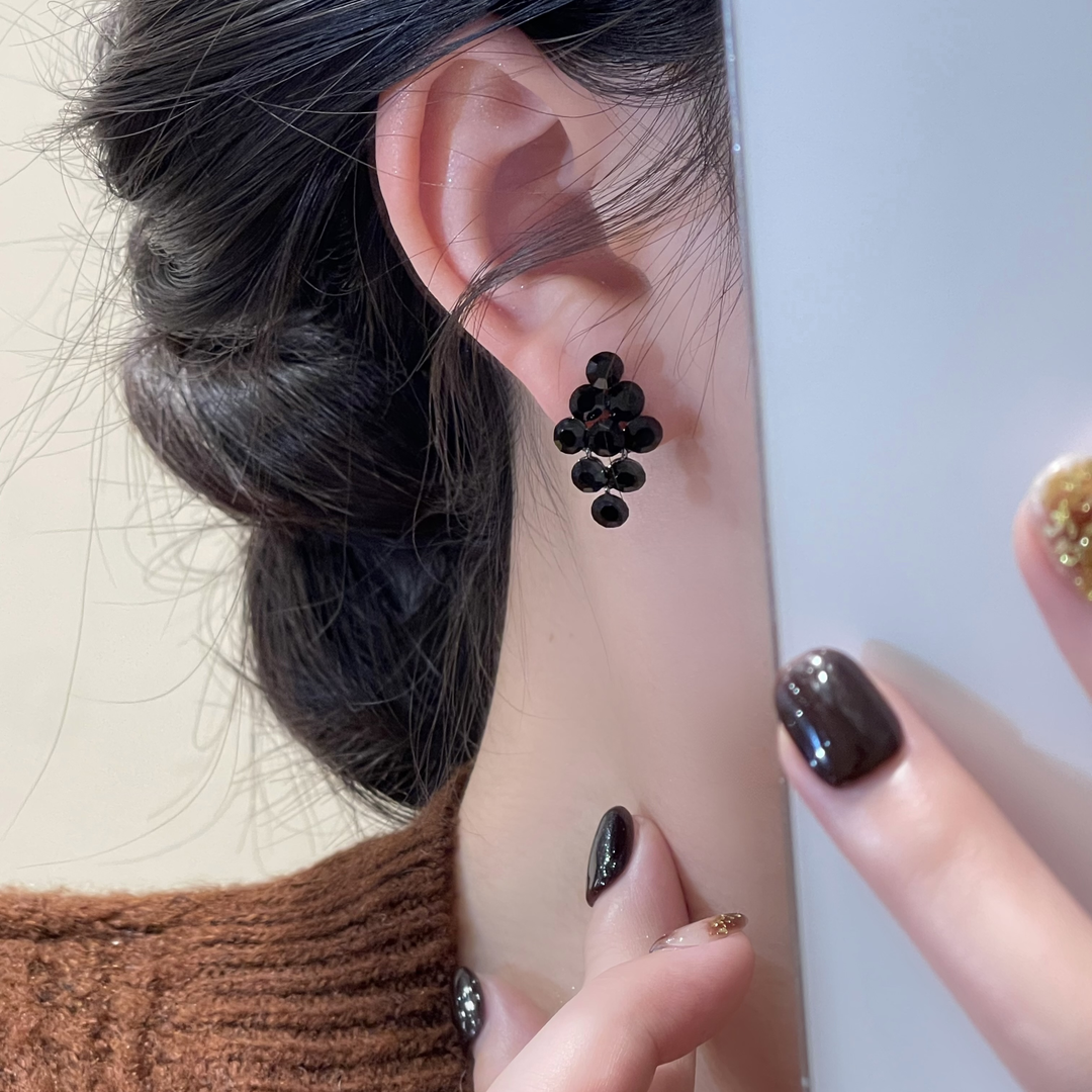 925银针耳饰 D709黑色流苏耳钉小众轻奢百搭饰品