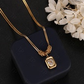 不锈钢项链 设计感双层链条方牌爱心项链气质精致小众长款 毛衣链