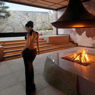 欧美金属蝴蝶镂空露背连衣裙辣妹风显瘦高领开叉气质无袖长裙子女