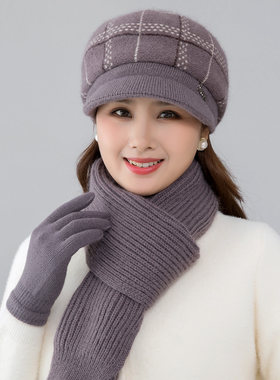 秋冬天帽子女韩版休闲鸭舌帽兔毛妈妈保暖帽中老年人加绒厚时装帽