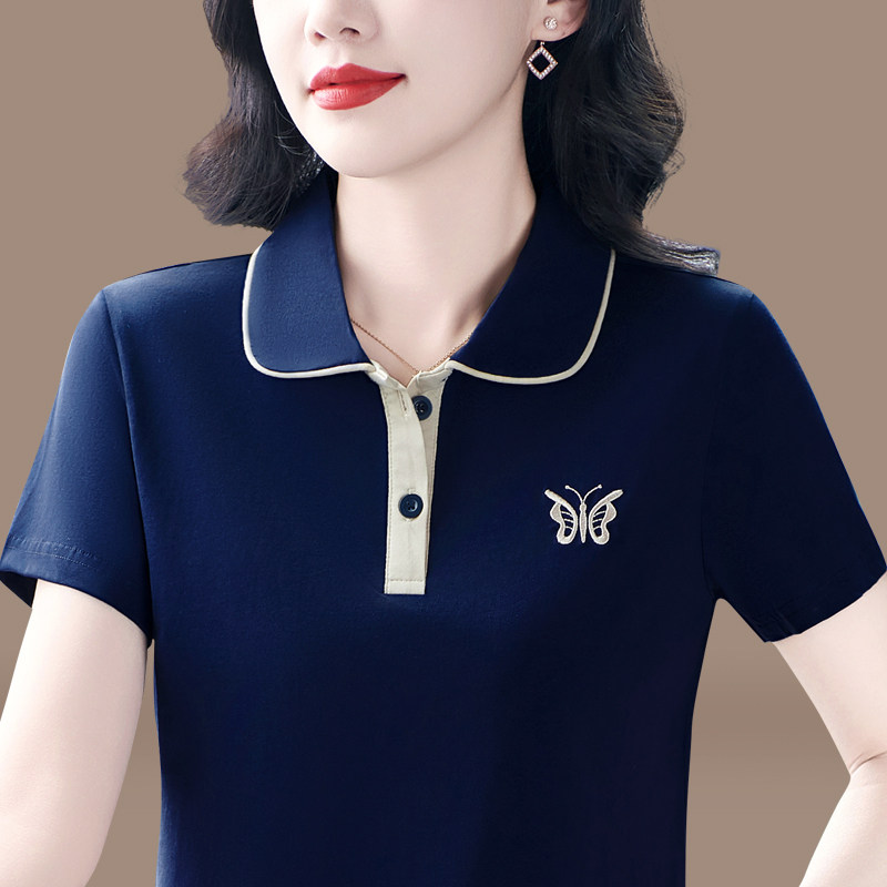 夏季翻领运动T恤女士大码纯棉短T恤