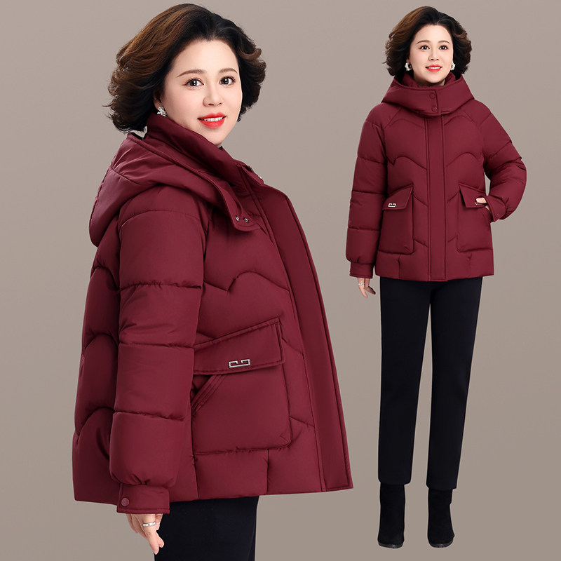 中老年女装连帽棉服加厚保暖妈妈装洋气大码防寒棉袄外套
