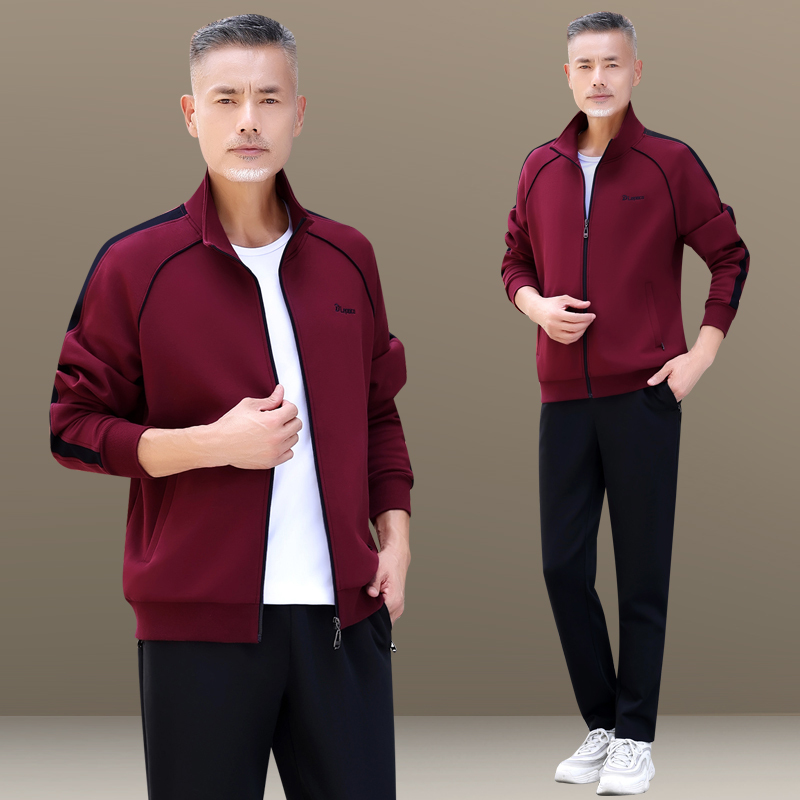 中老年男春秋运动套装两件套高棉