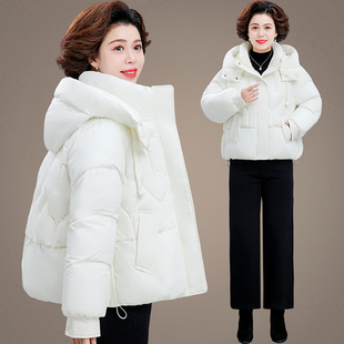 连帽短款棉服女加厚保暖宽松白色棉袄外套妈妈装时尚新款