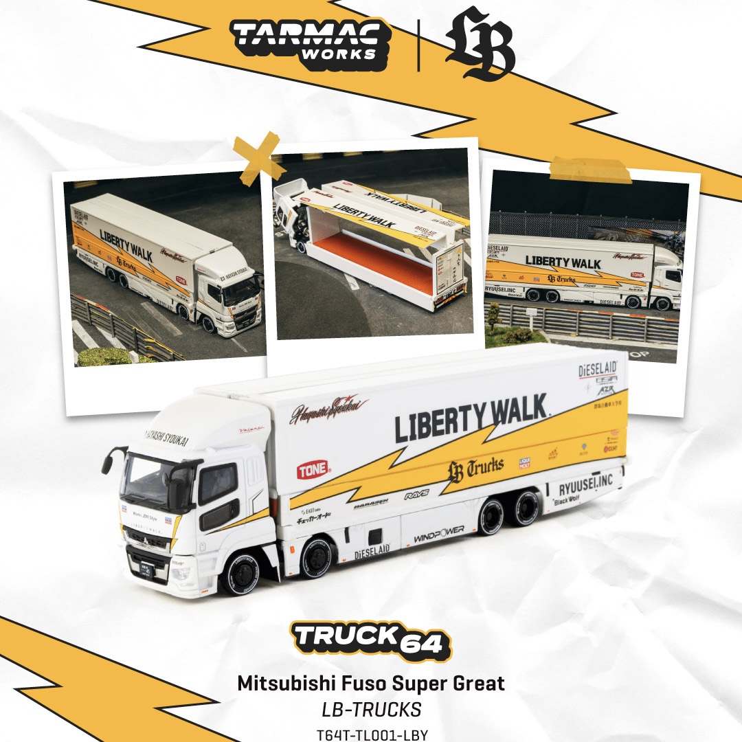 三菱Fuso 运输卡车 闪电涂装 飞翼货柜 TW 1:64 合金汽车模型收藏