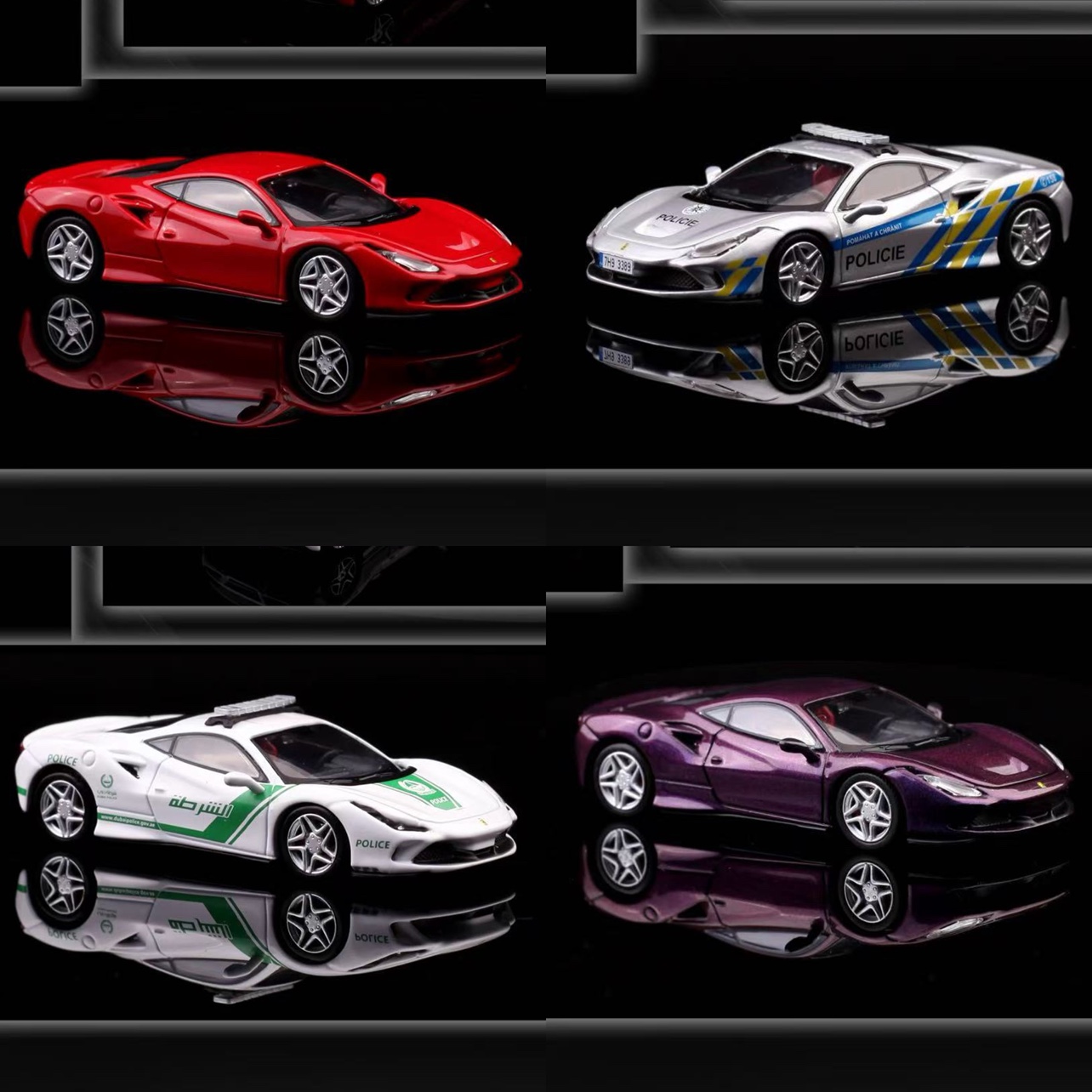 Hone  Model 1:64 HM 法拉利F8 Tributo 警车 仿真合金汽车模型红