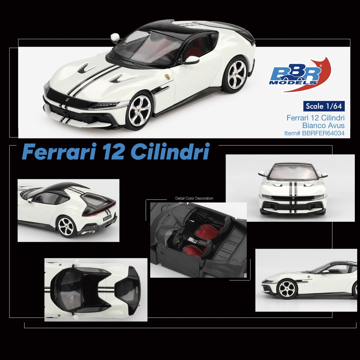 BBR 1:64 法拉利Ferrari 12 Cilindri 硬顶白色 仿真合金汽车模型