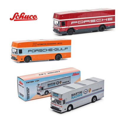 舒克Schuco 1:64 奔驰卡车保时捷海湾gulf马天尼 运输车 合金模型