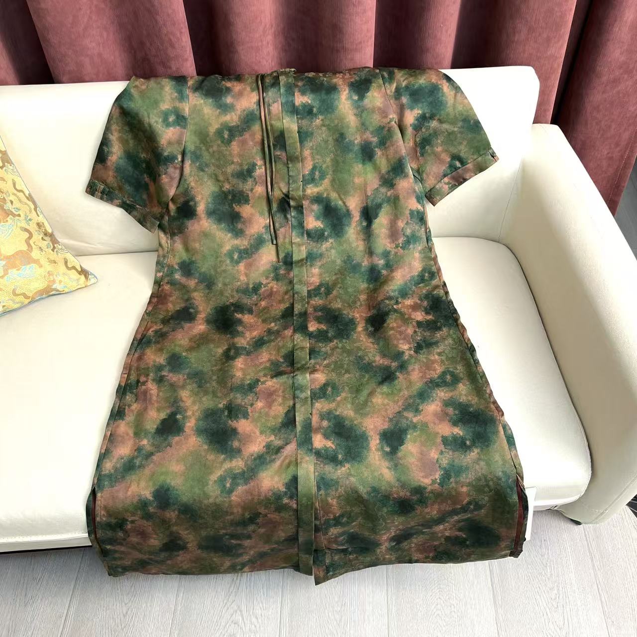 米瑞多娜  绿色扎染  香云纱连衣裙 100%桑蚕丝 4723