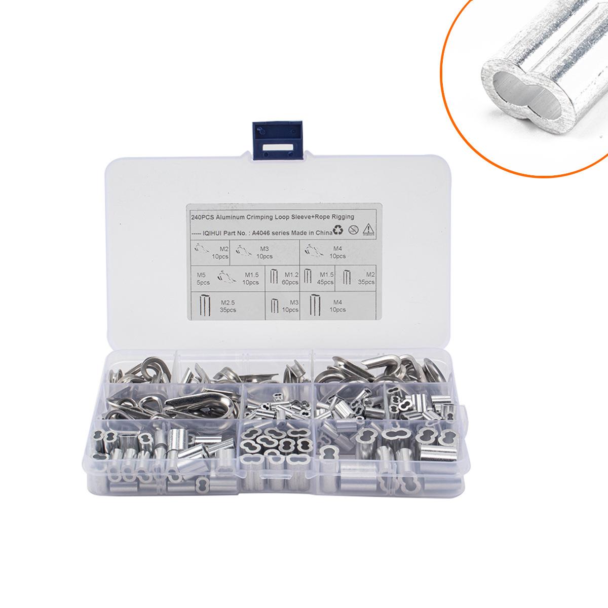 外贸现货盒装-不锈钢304钢丝绳套环 鸡心环配8字孔铝套 椭圆铝套