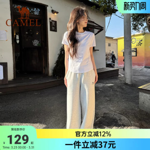 棉感宽松休闲裤 骆驼运动阔腿裤 针织长裤 新款 子男 女2026春夏季