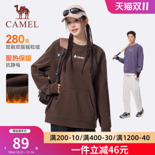 骆驼运动套头卫衣女新款 上衣男 加绒保暖情侣宽松休闲运动服长袖