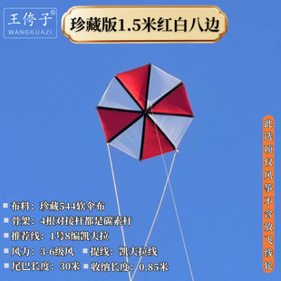 潍坊王侉子珍藏544软伞布碳杆，八边形，八角形风筝质量好拉力大