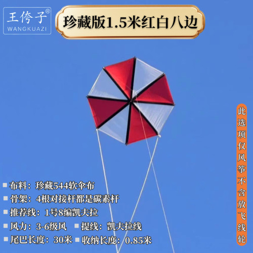 潍坊王侉子珍藏544软伞布碳杆，八边形，八角形风筝质量好拉力大