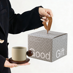 陶瓷咖啡杯碟套装礼盒复古拿铁美式咖啡杯木杯垫下午茶杯粗陶杯子