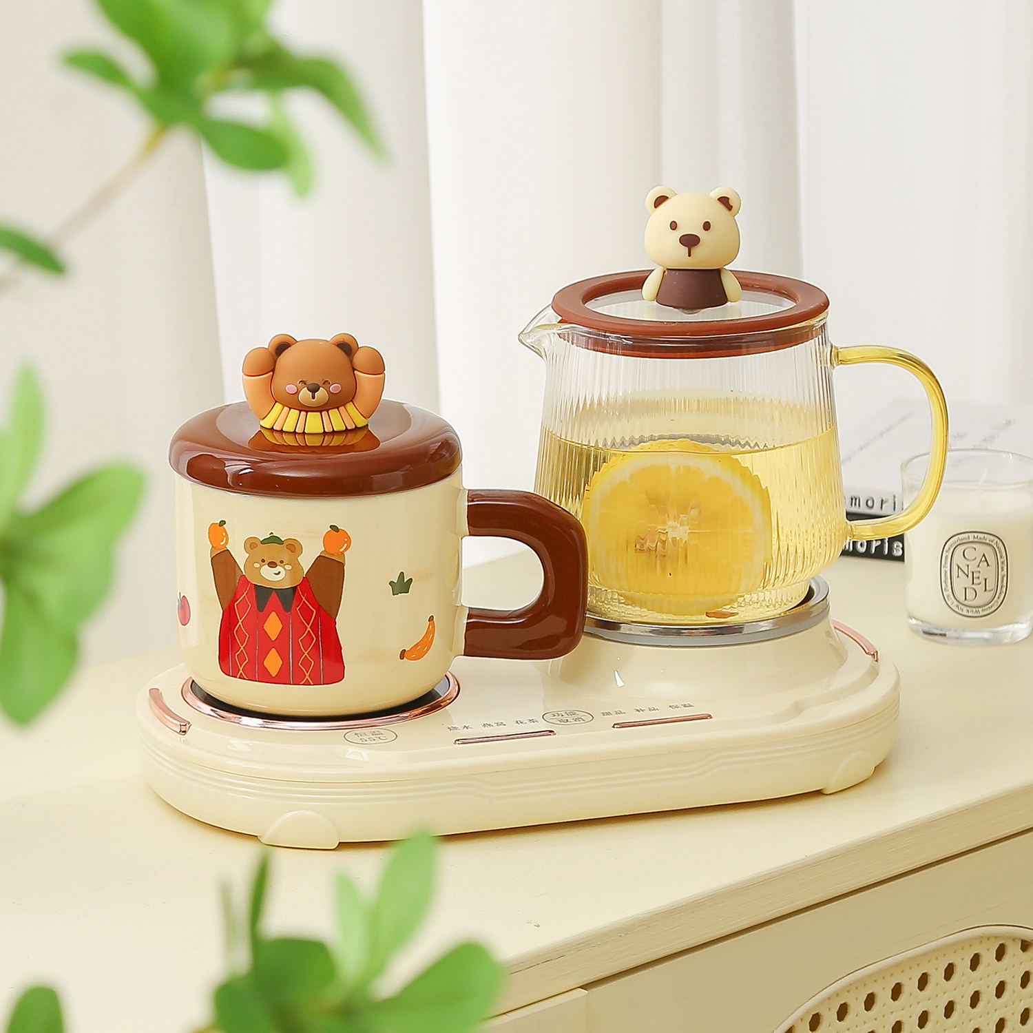 恒温养生壶套装玻璃加热双炉底座多功能煮茶水壶办公生日礼物结婚