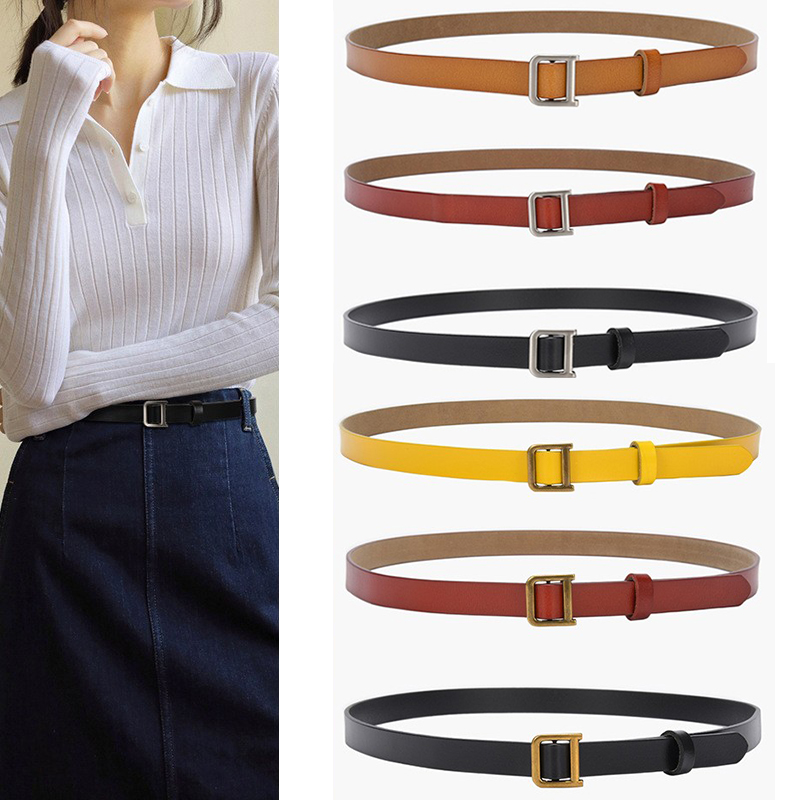复古银色扣裤带D扣金扣细腰带