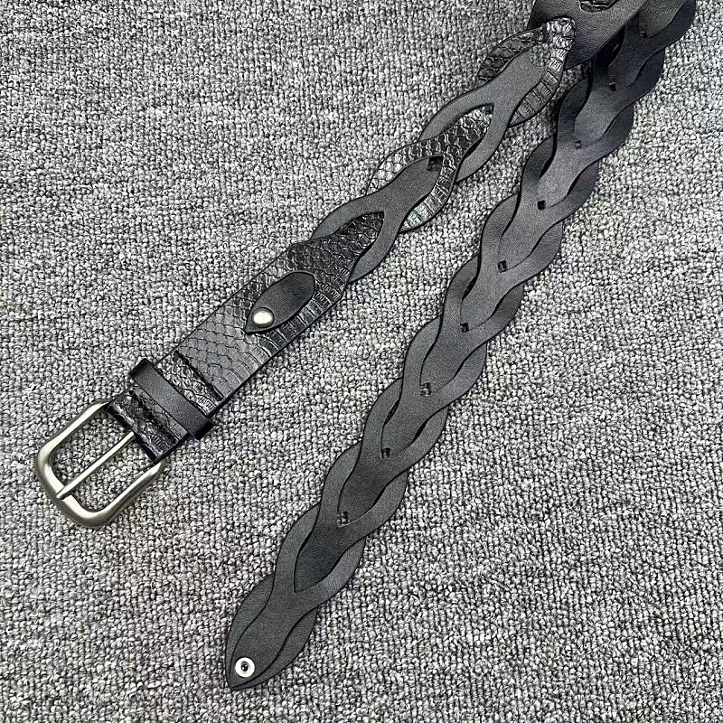 黑色蛇纹解构编织腰带潮流配朋克风腰带女设计感小众皮带高街男款