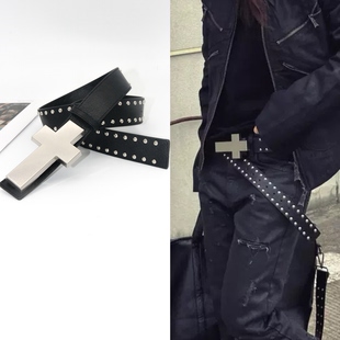 爆裂纹撞钉十字架腰带皮带亚文化风格hiphop朋克摇滚嘻哈个性裤带