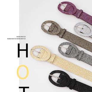 外贸女士复古亮片金葱牛仔裤皮带女装饰连衣裙羽绒服针扣宽腰带潮