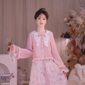 国风原创仙气雾粉上衣清新碎花半裙女套装 26新款 粉蝶书意 瑶西