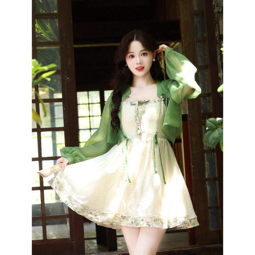 瑶西【忆江南】绝美度假风汉服新中式夏季长裙吊带连衣裙
