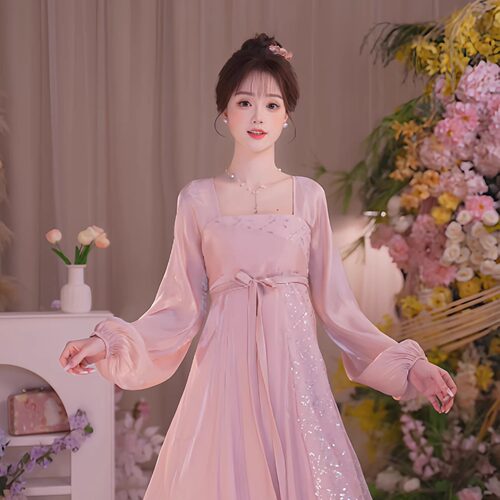 YQ2655新中式汉服连衣裙长袖方领