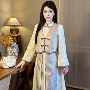 瑶西｜紫黛书意 织金浮雕提花原创新中式国风日常汉服女三件套