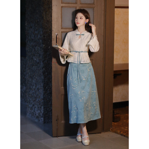 瑶西【言亭序】上衣立领长裙半裙汉服新中式国风裙子两件套装