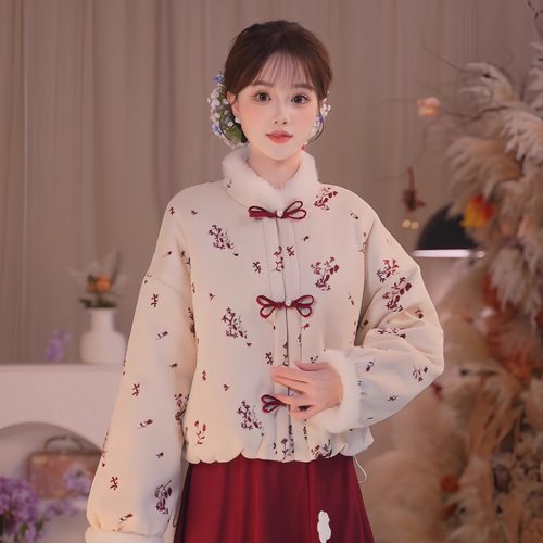 外套2025年冬季加绒红枝暮雪厚款