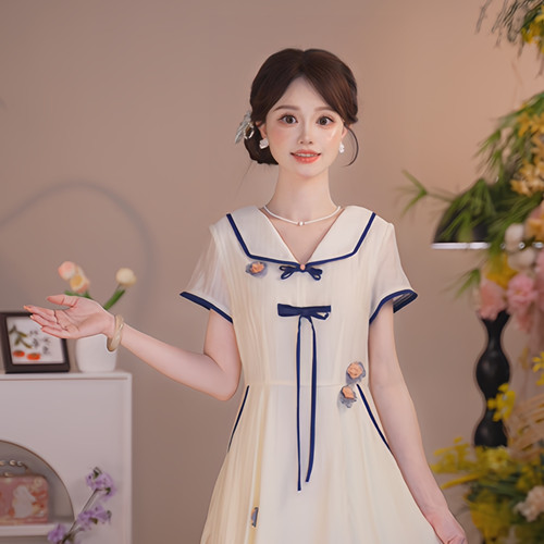 瑶西蓝织木槿汉服连衣裙显瘦