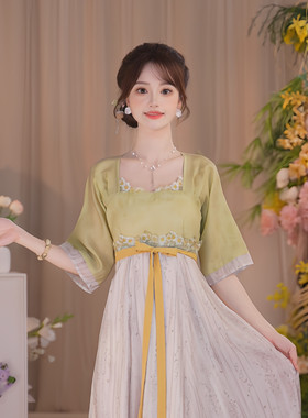 瑶西绿间花雨刺绣齐胸汉服裙