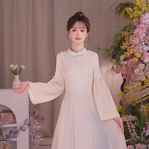 瑶西棠梨杏蓝新款汉元素连衣裙