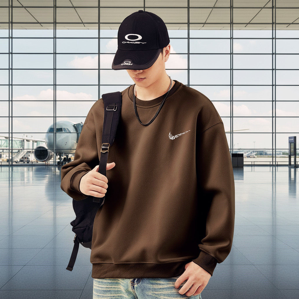 奥莱潮牌秋冬美式复古休闲宽松卫衣男咖啡色加绒圆领高端打底上衣,男装,卫衣,淘宝优惠券,粉丝福利购,淘宝优惠卷